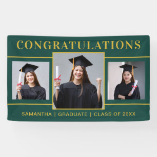 Green And Gold 3 Photo Graduation Congratulations Banner