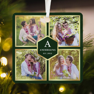 Green and Gold 4 Pictures Family Photo Collage Metal Tree Decoration