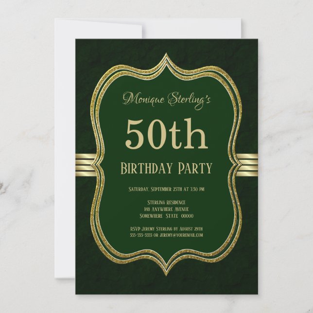 Green and Gold 50th Birthday Party Invitation (Front)