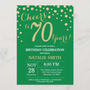 Green and Gold 70th Birthday Diamond Invitation