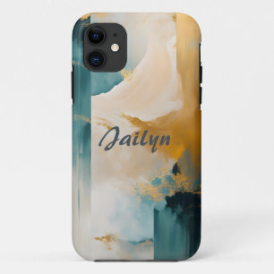 Green and Gold Abstract #5 Personalised iPhone 11 Case