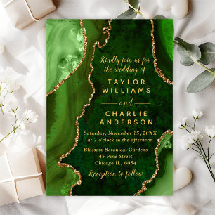 Green and Gold Agate Marble Wedding Invitation