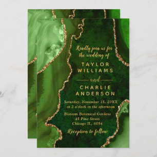 Green and Gold Agate Marble Wedding Invitation