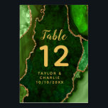 Green and Gold Agate Marble Wedding Table Number<br><div class="desc">This elegant and glamourous table number wedding sign features a green agate marble background with faux gold glitter accents. The text combines handwritten script and modern sans serif fonts for a classy and sophisticated look. This will be perfect for autumn fall and winter weddings.</div>