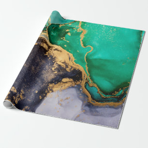 Green and gold agate marble wrapping paper
