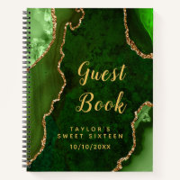 Green and Gold Agate Sweet Sixteen Guest Book