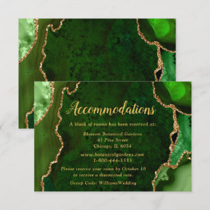 Green and Gold Agate Wedding Accommodations Enclosure Card