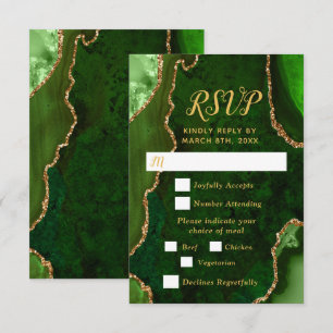 Green and Gold Agate Wedding Meal Choice RSVP Card