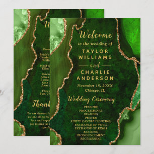 Green and Gold Agate Wedding Program
