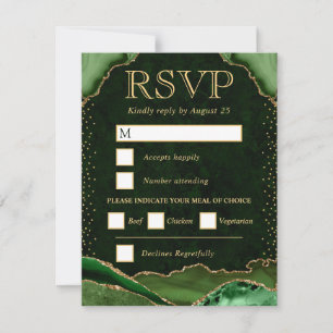 Green and Gold Agate Wedding RSVP Card