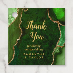 Green and Gold Agate Wedding Thank You Favour Tags
