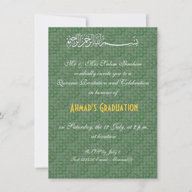 Green and gold Allah muslim celebration Invitation (Front)
