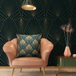 Green and Gold Art Deco Fan Cushion