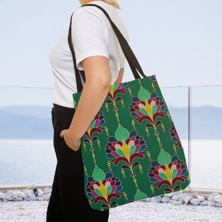 Green and Gold Art Deco Floral Ornament Tote Bag