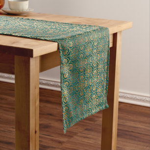 green and gold art deco pattern tiled medium table runner