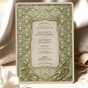 Green and Gold Art Deco Wedding Invitation