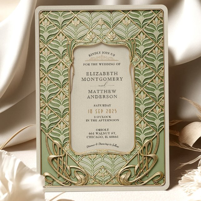 Green and Gold Art Deco Wedding Invitation (Creator Uploaded)