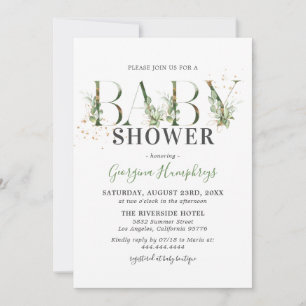Green and Gold Baby Shower Invitation