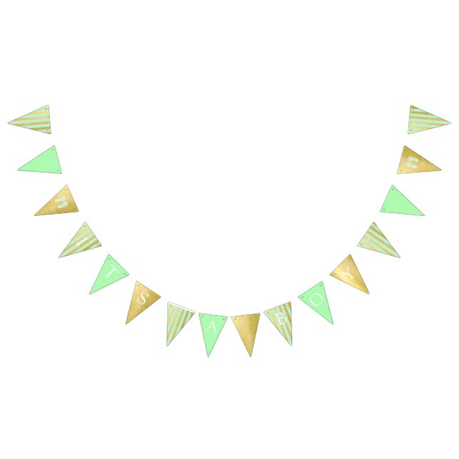Green and Gold Baby Shower Welcome World Footprint Bunting (All)