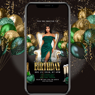 Green and Gold Balloons Royal Birthday Invitation