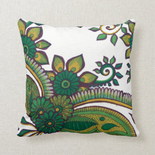 Green and Gold Boho Earthy Mandala Floral Pattern Cushion