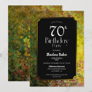 Green and Gold Border Black 70th Birthday Invitation