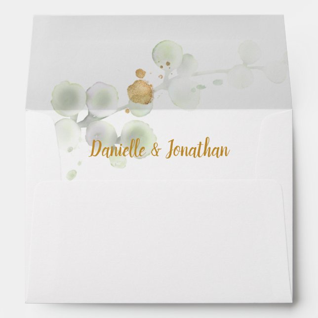 Green and Gold Botanical Monogram Greenery Envelope (Back (Bottom))