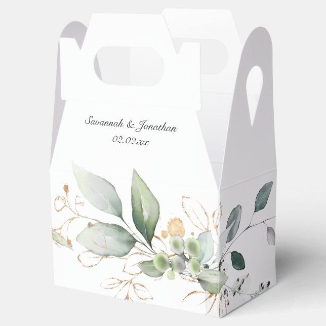 Green and Gold Botanical Wedding Favour Box (Opened)