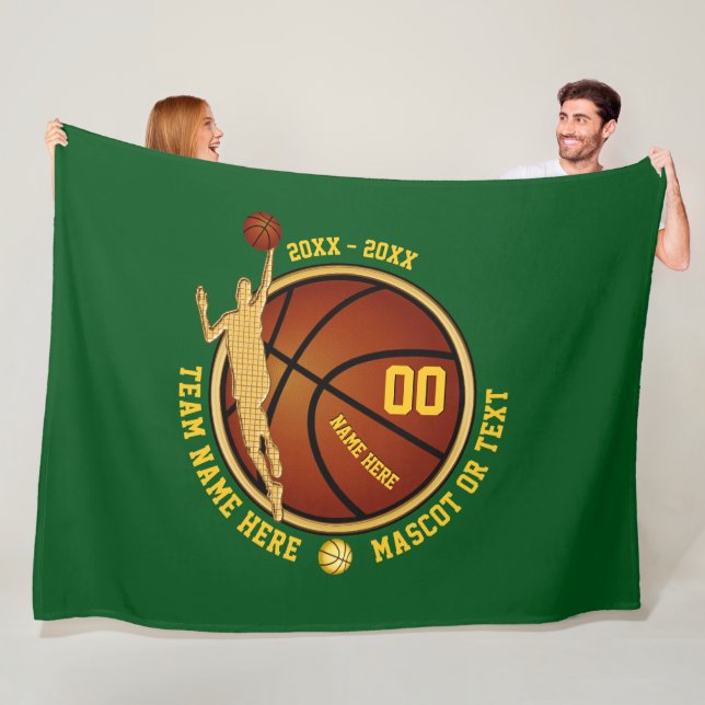 Green and Gold Boys basketball Senior Night Gifts Fleece Blanket (In Situ)