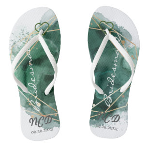 Green and Gold Bridesmaid Favour Monogram Thongs