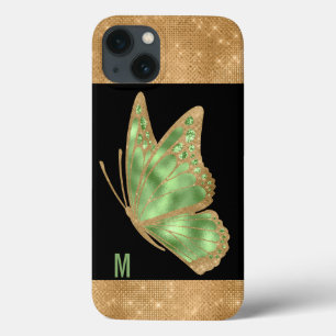 Green and Gold Butterfly Monogrammed iPhone 13 Case