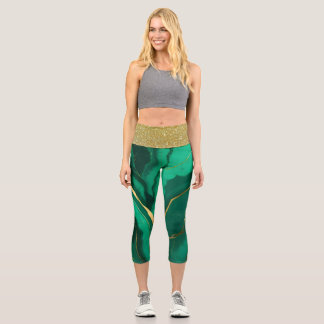 Green and Gold Capri Leggings