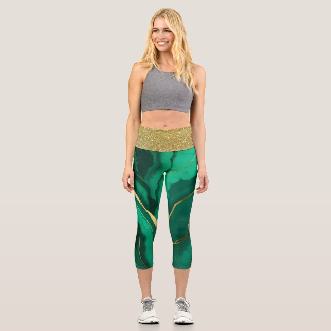 Green and Gold Capri Leggings (Front)