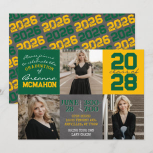 Green and Gold Chalkboard 3 Photo Graduation Invitation