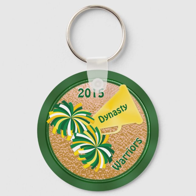 Green and Gold Cheerleader Party Ideas Keychains (Front)