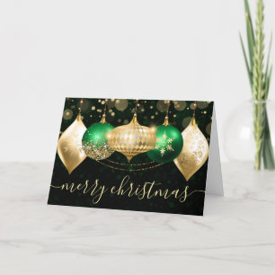 Green and Gold Christmas Baubles Ornaments Holiday Card
