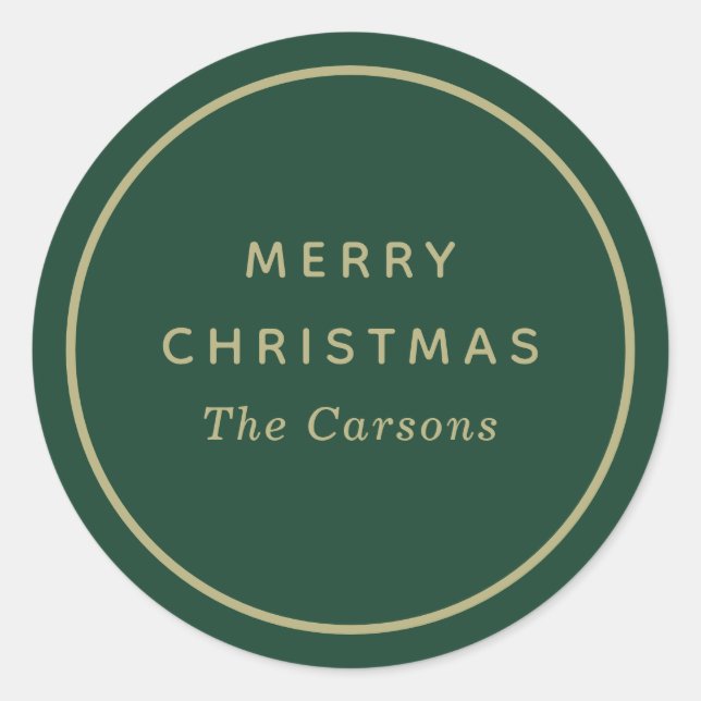 Green and Gold Christmas Classic Round Sticker (Front)