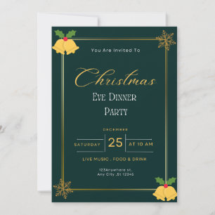 Green And Gold Christmas Eve Party  Invitation