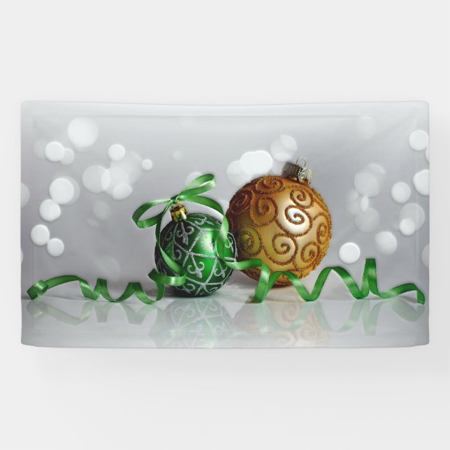 Green and Gold Christmas Ornaments Banner (Horizontal)