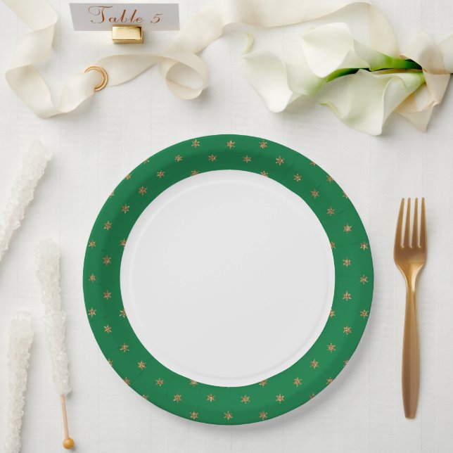 Green and Gold Christmas Party Paper Plate (Wedding)