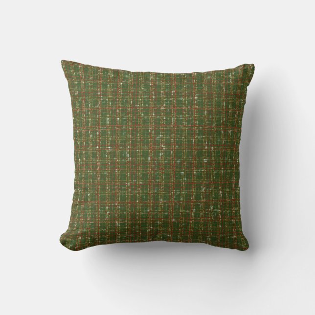 Green and Gold Christmas Plaid Cushion (Front)