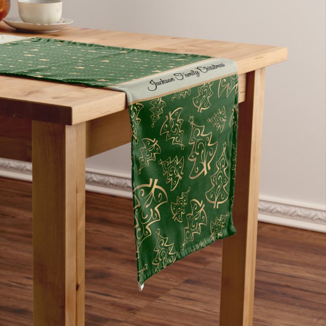 Green and Gold Christmas Print Medium Table Runner (In Situ)