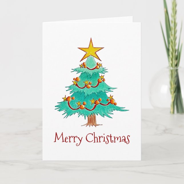 Green and Gold Christmas Tree greeting card (Front)
