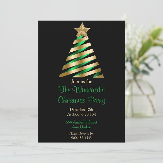 Green and Gold Christmas Tree Invitation (Standing Front)