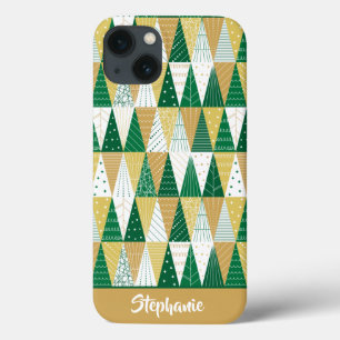 Green and Gold Christmas Trees iPhone 13 Case