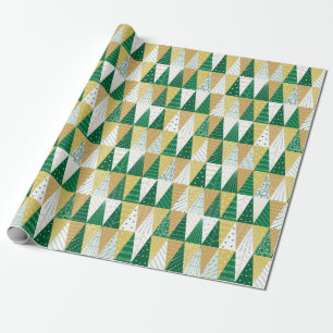 Green and Gold Christmas Trees Wrapping Paper