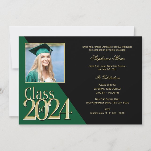 Green and Gold Class of 2023 Multi Photo Invitation (Front)