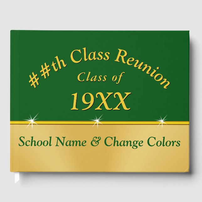 Green and Gold Class Reunion Guest Book Your Colou (Front)