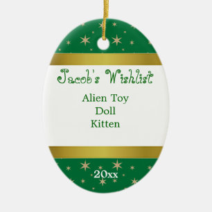Green and Gold Custom Wishlist Ornament