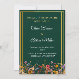 Green and gold customisable wedding invitations 